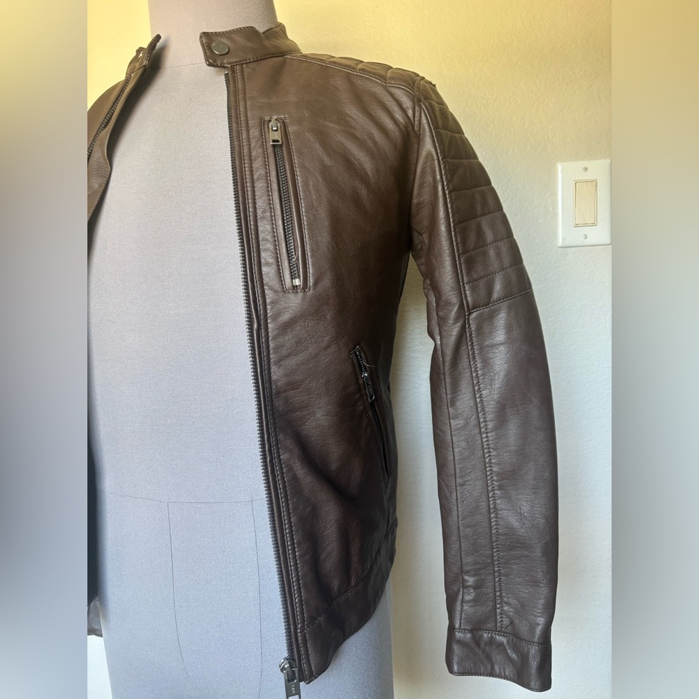 H&M Men's Dark Brown Leather Jacket - Picture 10 of 14